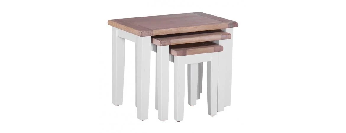 Chalked Oak/Grey Nest Of 3 Tables - Oak Furniture 1 Chalked Oak/Grey Nest Of 3 Tables - Oak Furniture