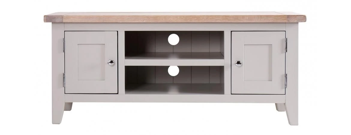 Chalked Oak/Grey 2 Door 1 Shelf TV Unit - Oak Furniture 3 Chalked Oak/Grey 2 Door 1 Shelf TV Unit - Oak Furniture - Image 3